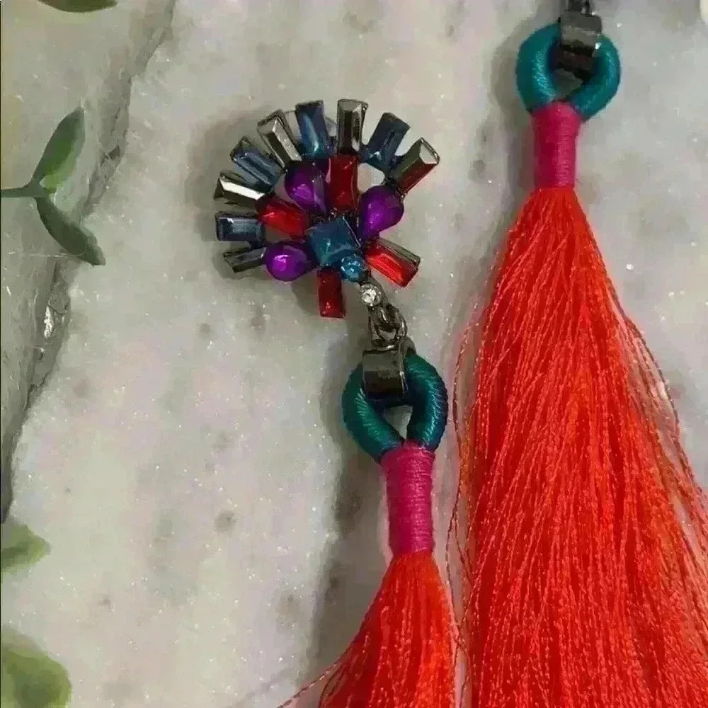 Eva | Long Tassel Crystal Statement Earrings - Picture 6 of 8